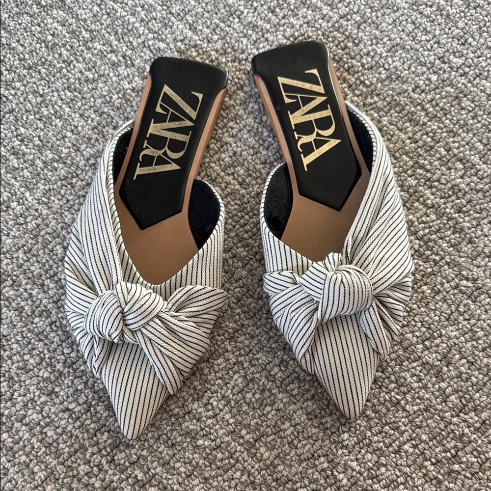 Zara White Black Knot Mules Slide Sandals Shoes 36 6